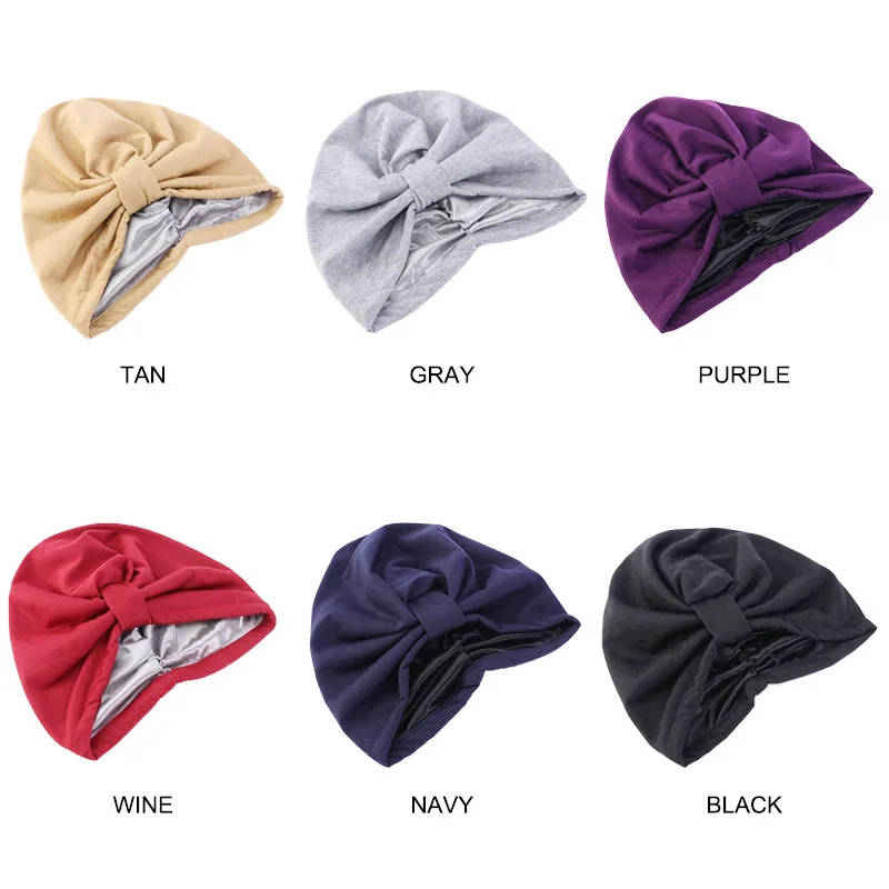 

Helisopus Muslim Women Double-Layer Satin Lined Turban Strench Hijab Chemo Cancer Cap Beanie Headwear Hair Loss Accessories