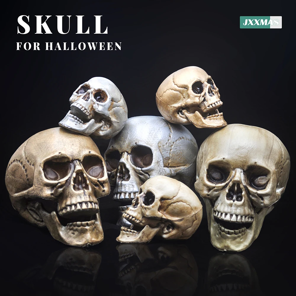 

Halloween Style Plastic Humanity Skull Decor Prop Skeleton Head Cranium Haunted House Statue Party Home Decoration Game Supplies