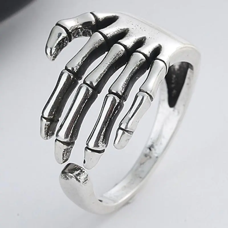 

Vintage Skull Hand Rings for Women 2021 New Arrivals White Gold Color Adjustable Finger Ring Female Party Jewelry Accessories
