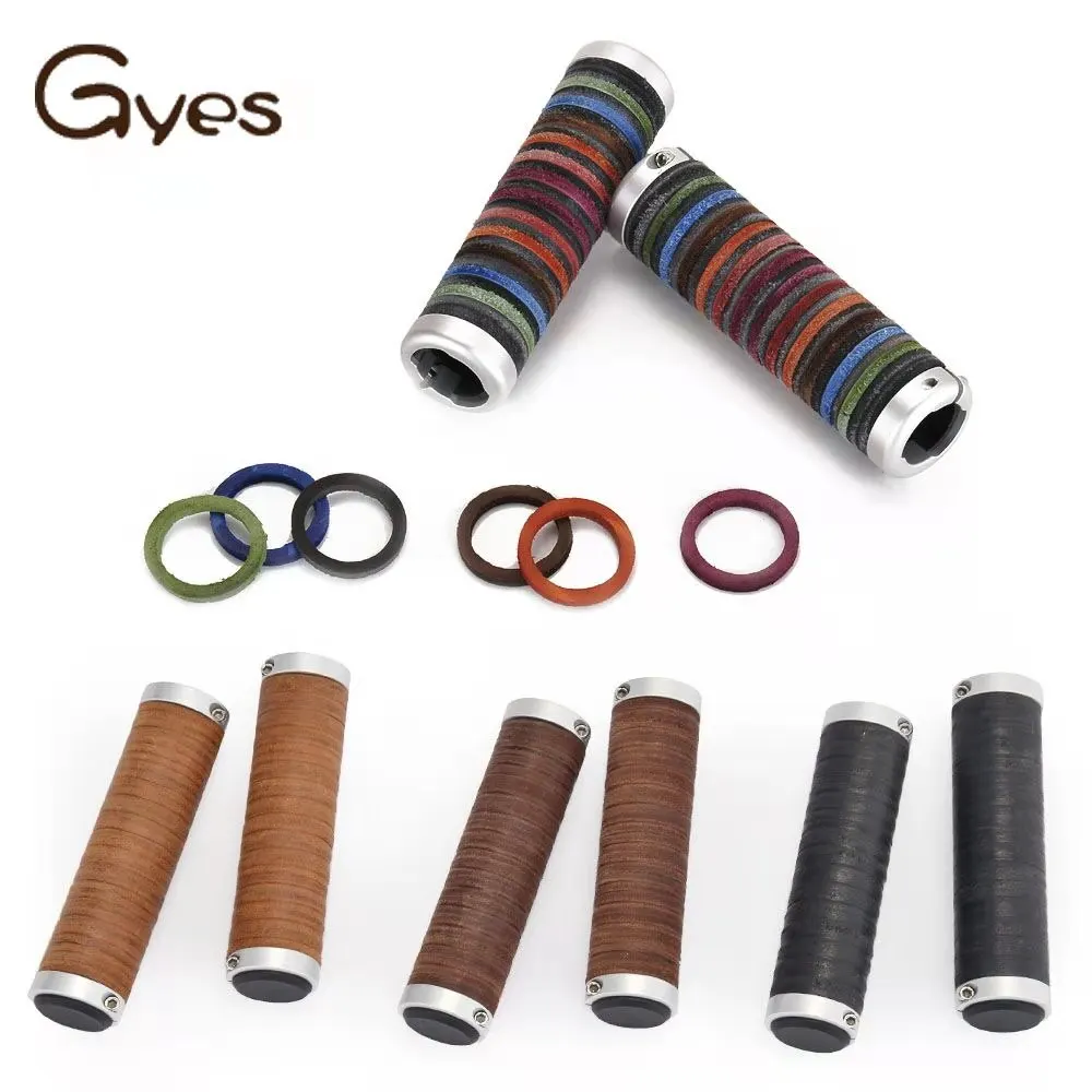 2022 Taiwan Gyes Classic Cow Leather Grip/Leather Bicycle Genuine Two Side Lock Ring Bike Black Brown Accessories