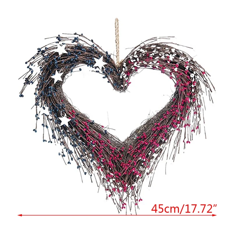 

Flower Wreath Heart Shaped Artificial Decoration Rustic Twig Fake Garland Handmade Festival Gifts for Valentine's Day Wedding