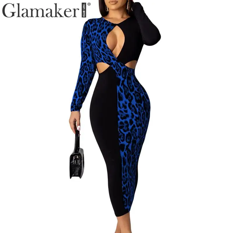 Женское платье-миди с леопардовым принтом Glamaker элегантное винтажное Клубное