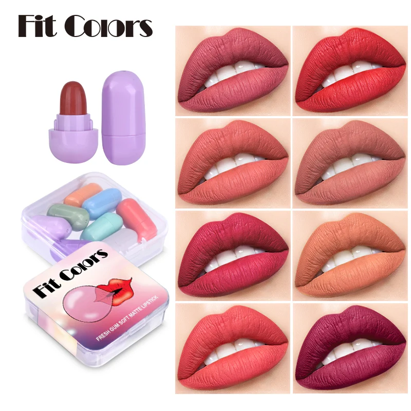 Fit Color s 8-цветная мини жевательная резинка конфетная капсула помада Милая матовая