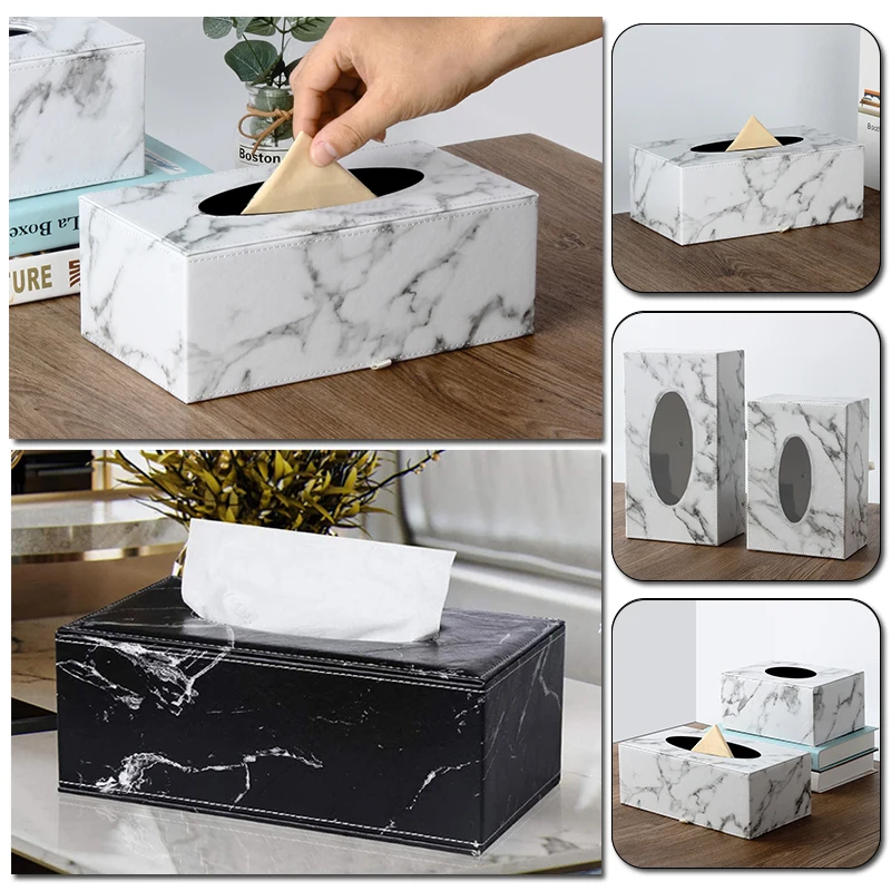 

Rectangular Modern Marble Rectangle Faux Leather Tissue Box Napkin Toilet Paper Holder Case Dispenser Home Decoration