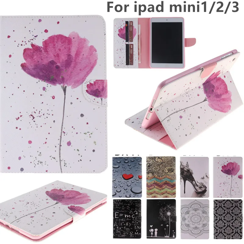 

New Arrival Color Mix PU Leather Flip Painting Cover For Apple iPad Mini 1 2 3 Cases W/Stand Cover For ipad Mini 3 2 Tablet case