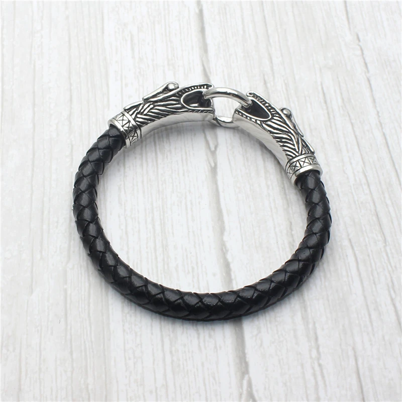 

High Quality Black Leather Pulseras Femme Wholesale Jewelry Bohemia Style Stainless Steel Dragon Bracelet For Women Bijoux
