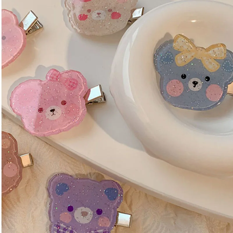 

Lovely Animal Girl Hair Clip Acrylic Colorful Cartoon Bear Hair Pins Kids Hair Accessories