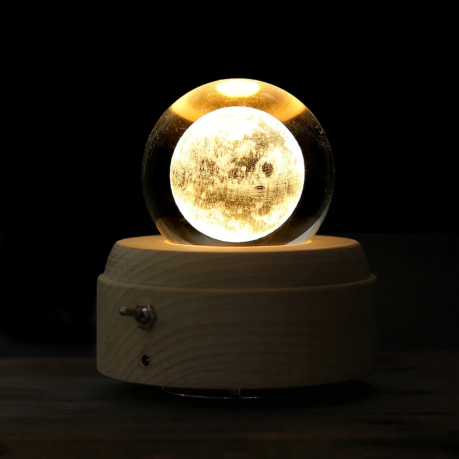 Moon 3D Маленький принц светящийся поворотный Музыкальная шкатулка день Святого Валентина подарок на Рождество деревянный ручной кривошипный музыкальный ящик украшение хрустальный шар - Цвет: Moon