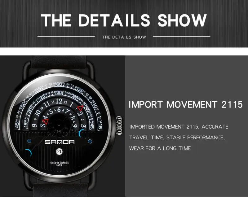 Часы наручные Sanda Мужские кварцевые роскошные брендовые водонепроницаемые с