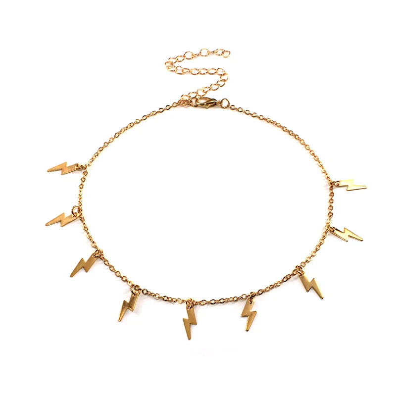 

Punk Trend Lightning Tassel Pendant Necklace Creative Gold Silver Color Party Short Choker Accessories Fashion Women's Jewelry