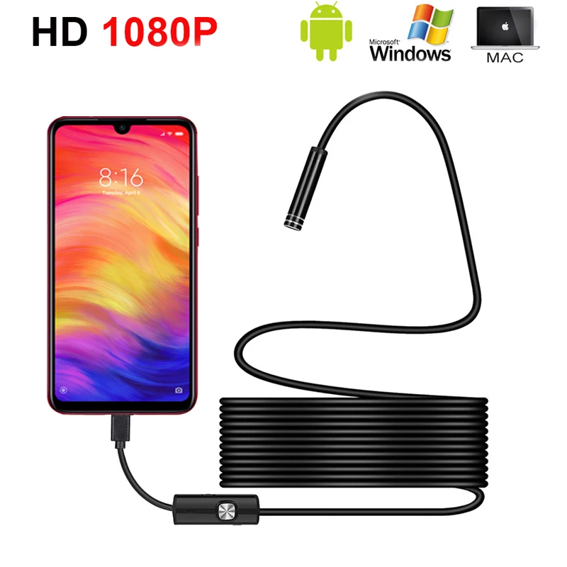 Инспекционная миниатюрная видеокамера-эндоскоп на Android 1080P HD IP67 1920*1080 кабель 1 м 2 3