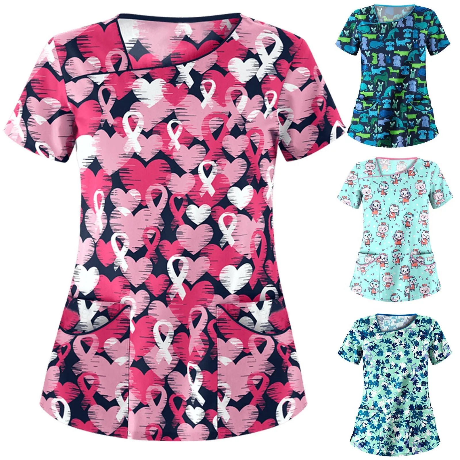 Женская блузка с коротким рукавом асимметричным воротником и карманом|Униформа