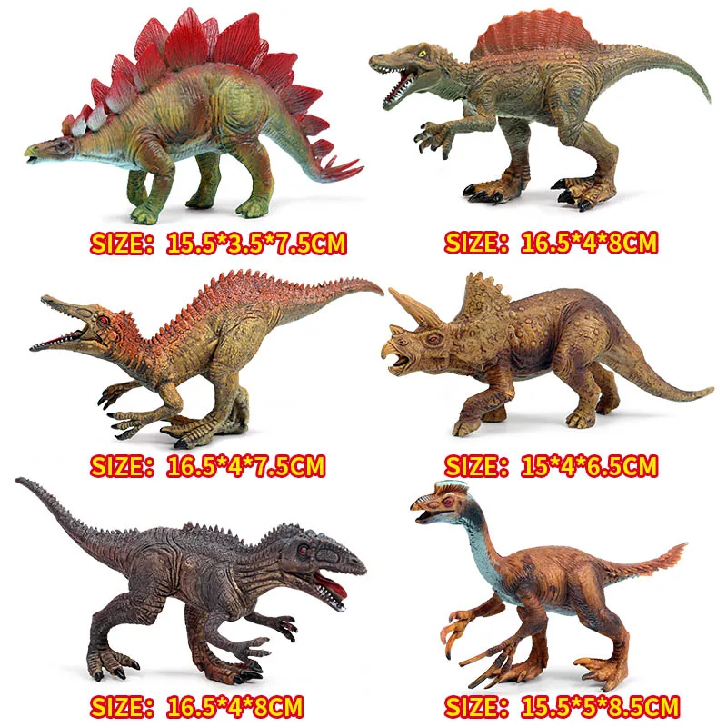 6pcs Oenux достаринный дикарь Юрского Периода Динозавры T-REX спинозавр карнотаурус теризинозавр животные модель фигурки Детские игрушки - Цвет: 6pcs