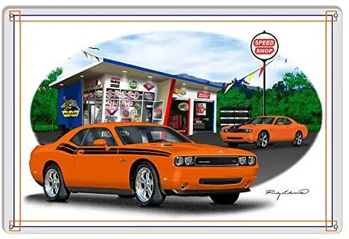 

Dodge Challenger Orange Garage Art Metal Sign by Rudy Edwards 12x16