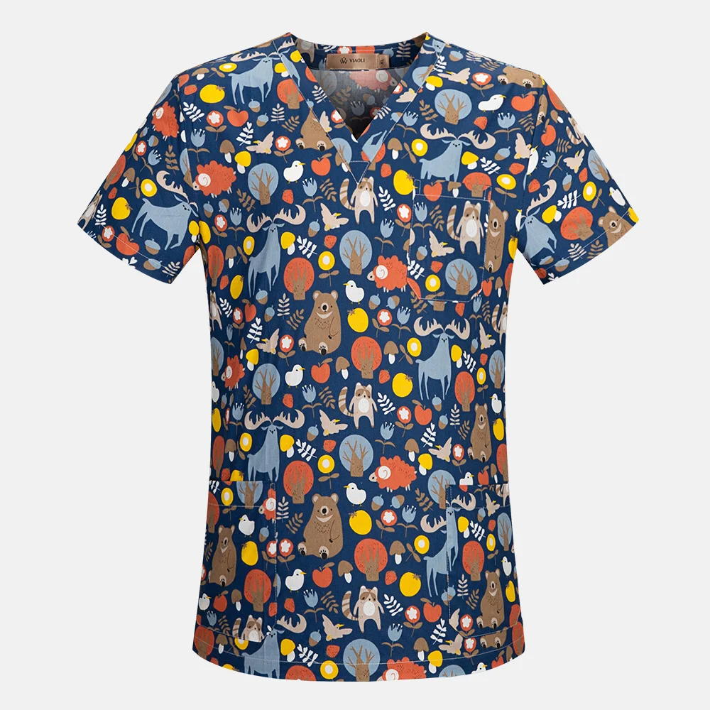 Sanxiaxin Мода для женщин короткий рукав sugery Топы медицинская одежда костюм врача дышащий хлопок хирургическая форма унисекс - Цвет: tops