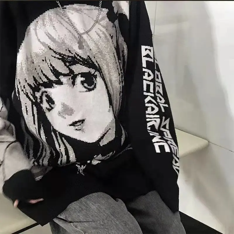 

Graffiti secondary anime vests tide men and women couples loose T-shirt with long sleeves