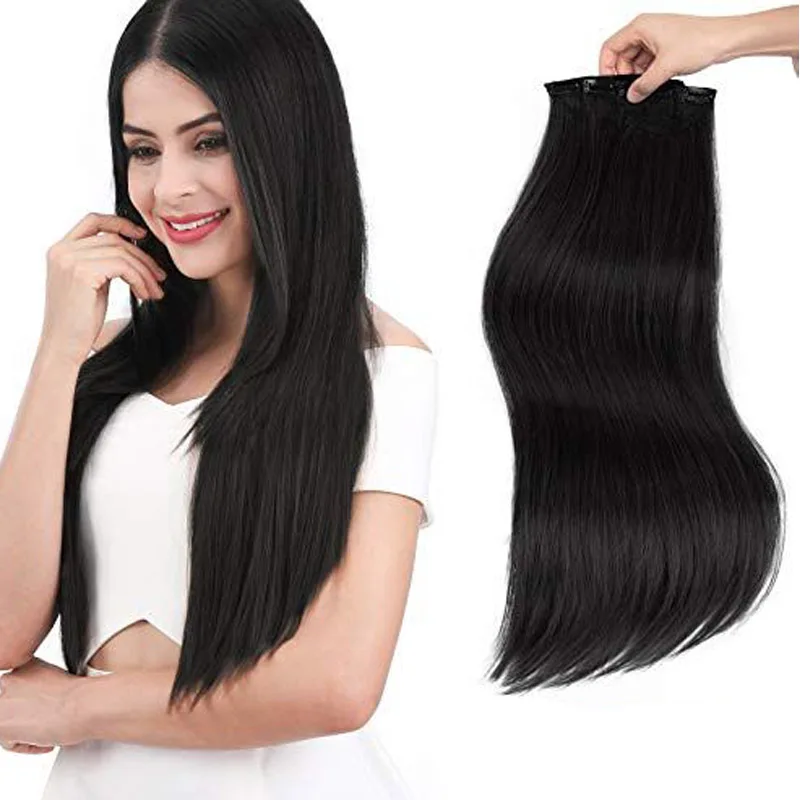 

QUEENYANG Synthetic Black Straight Hair Wig Extension Piece Chemical Fiber Hair Increase Volume Soft Natural and Vertical