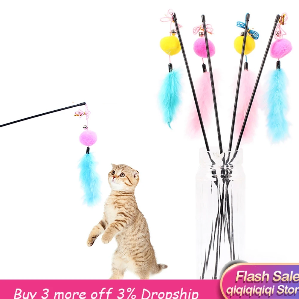 Cat Charmer Wand 2021 Kitten Teaser Interactive Toy Rod with Bell and Feather Funny cat stick | Дом и сад