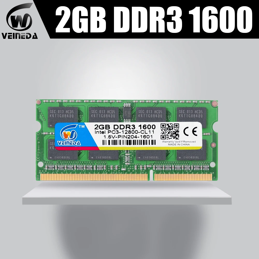 Память VEINEDA ddr3 2 Гб, оперативная память ddr3 1066 МГц для dimm ddr3, память, совместимая со всеми ноутбуками Intel AMD, PC3-12800 204pin