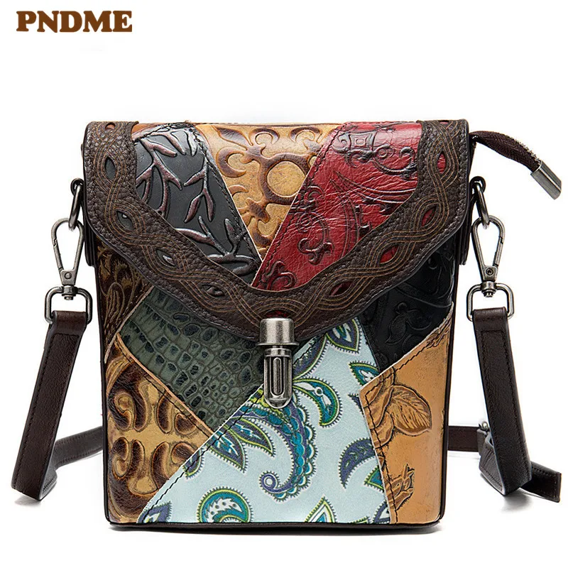 

Fashion vintage genuine leather stitching ladies small shoulder bag designer natural cowhide weekend daily women's messenger bag