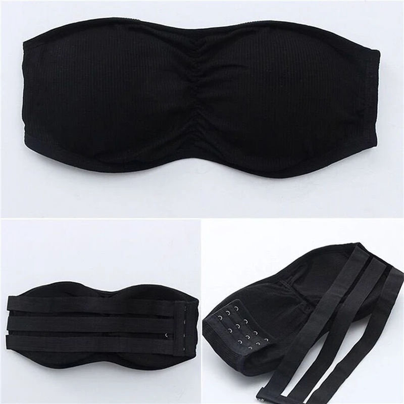 

Summer Bras Classic Thread Wrap Chest Breathable Solid Color Fashion Strapless Bra With Pad For Girls Underwear Women Supplies