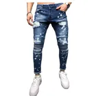 Мужские рваные джинсы с градиентом 2020, мужские повседневные зауженные джинсы, узкие джинсы, Мужские брендовые байкерские джинсы в стиле хип-хоп на молнии Deni