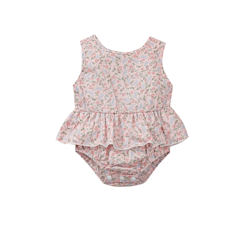 Симпатичные для маленьких девочек свежий Цветочный принт комбинезон платье без