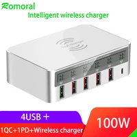 100w usb charger qc3 0 pd quick charge smart lcd charger fast wireless charger for iphone8 x samsung xiaomi