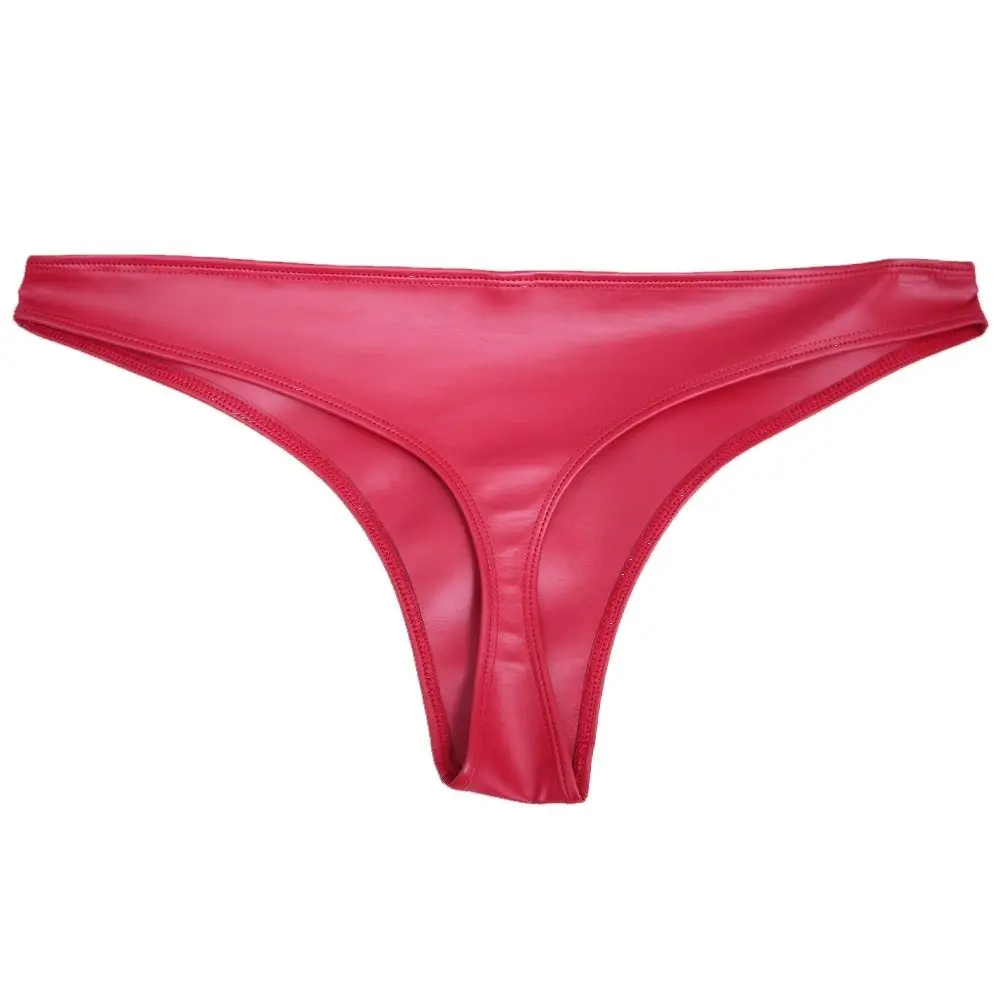

Lady Panty Double Sided PU Leatherette Low Waist Briefs Narrow Crotch Underwear Faux Leather Fashion Appeal Pure Color Panties