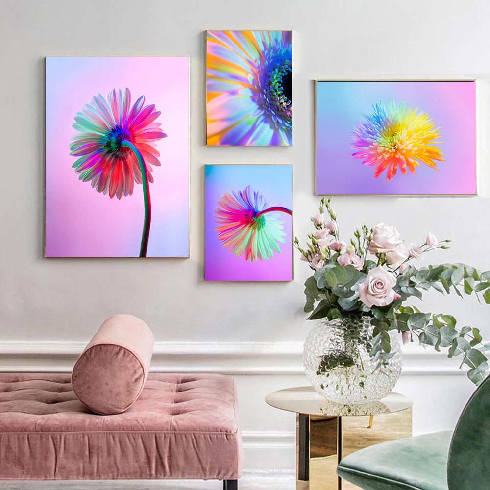 

Multicolored Daisy Chrysanthemum Carnation Canvas Painting Modern Flower Print Picture Home Decoration Wall Art For Living Room