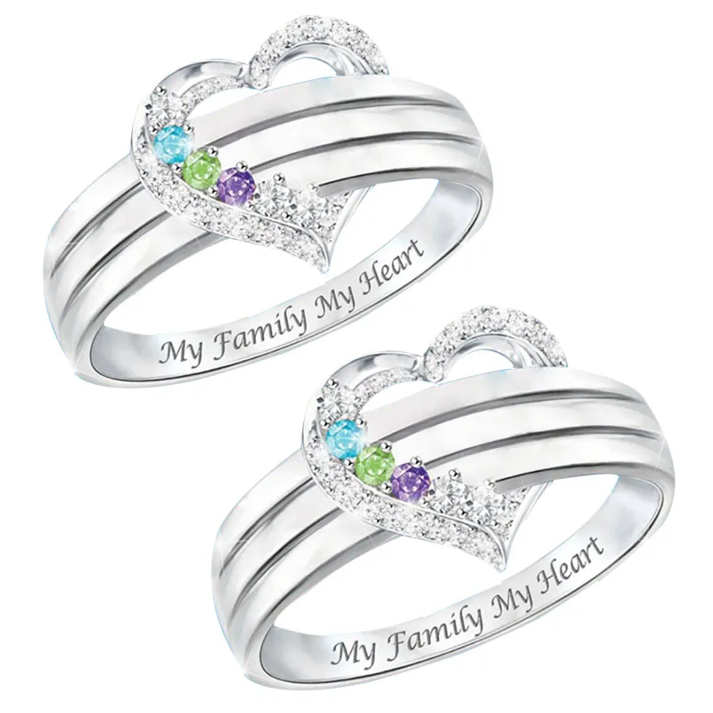 

Creative Engraving Words Inlaid Colorful Crystal Zircon Rhinestone Female Engagement Ring for Women Wedding Copper Jewelry