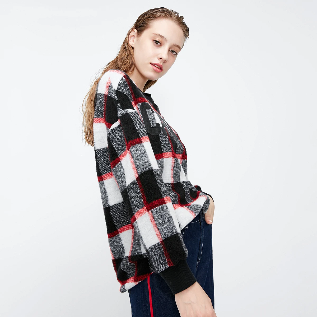 Vero Moda уличная толстовка с капюшоном и принтом в клетку с открытыми плечами | 318333519 - Цвет: Black