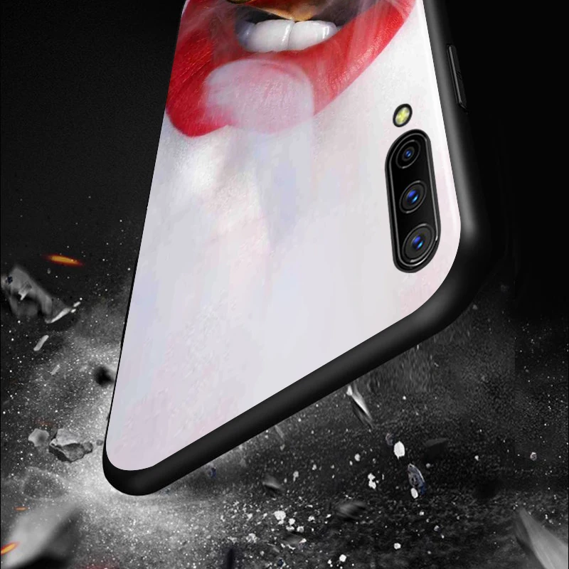 Beauty Red Lips for Samsung Galaxy A90 A80 A70 A60 A50 A40 A30 A20 A10 M60S M40 M31 M30 M21 M20 M10 Black Phone Case