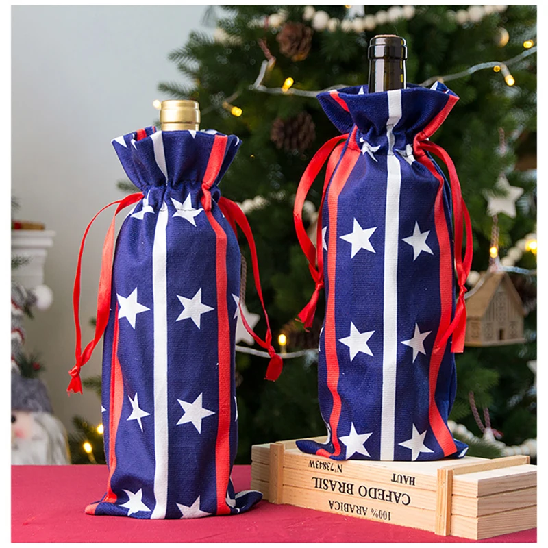 

Рождественский чехол для винной бутылки, рождественские украшения, подарок на Новый год, 2022 звезд и полос, сумка для винной бутылки