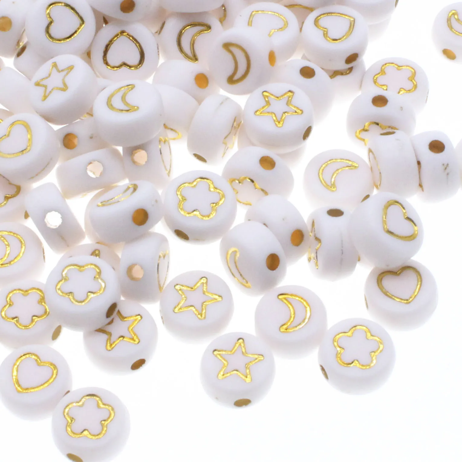 

CHONGAI 100Pcs Fashion Jewelry Love Heart Flowers moon Acrylic Flat Round Beads For DIY Craft &Jewelry Making 4X7mm