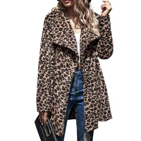 women winter fuzzy plush long sleeve coat vintage leopard printed oversized loose jacket lapel collar warm parka overcoat outerw