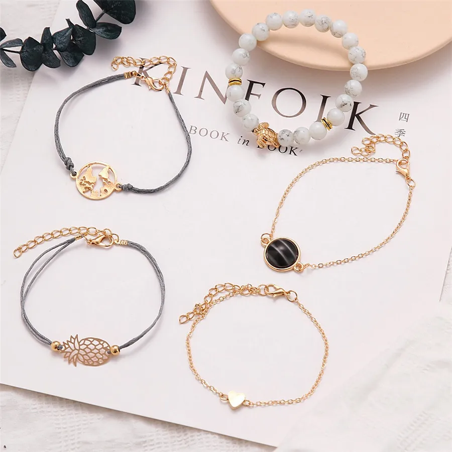 Винтажные Браслеты Mujer с белым камнем Boho, женские браслеты с ананасовым черепахой, модный пляжный Шарм с сердцем, браслет Femme