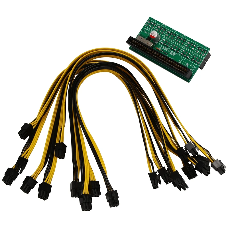 

Mining Power Supply Kit - 10X 6Pin Port Breakout Board and 50CM UL 1007 18AWG PCI-E 6Pin Male to 6+2Pin Male Cable