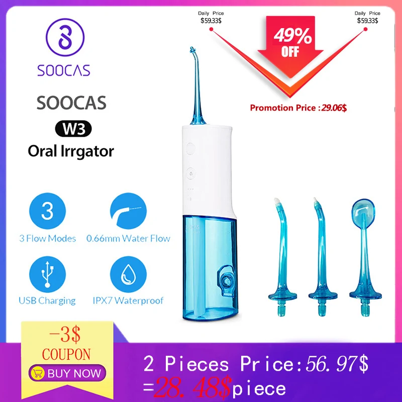 SOOCAS W3 ирригатор для полости рта переносная зубная Вода Flosser Jet перезаряжаемый водонепроницаемый очиститель для чистки зубов