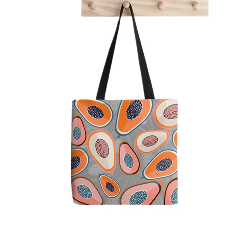 

2021 сумка-шоппер Papayas, сумка-тоут с принтом, женская сумка-шоппер в стиле Харадзюку, Женская холщовая сумка-шоппер на плечо