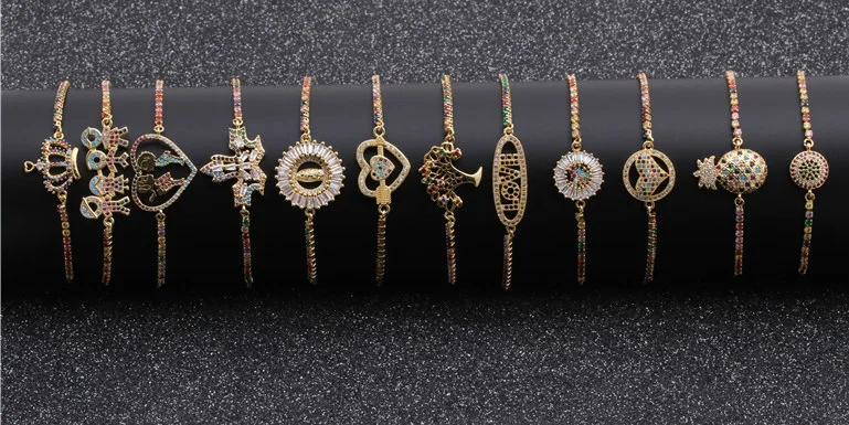 

Simple friendship micro-set zircon peach heart bracelet inlaid rainbow zirconia adjustable adjustable gold bracelet for friends