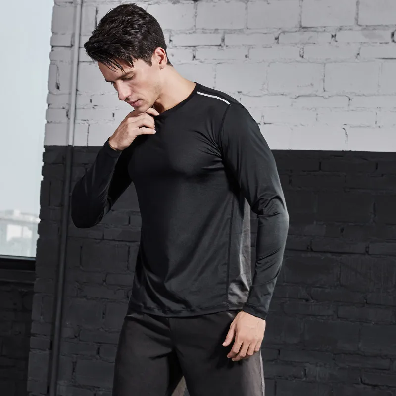

2021 Men Quick Dry Sports Running Gym T-shirts Long Sleeve Stretchy Fitness Training Jogging Sportswear Tops Reflective