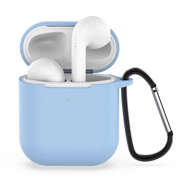 Чехол для наушников Airpods 2 защитный чехол карабин-брелок для ключей силиконовый Bluetooth чехол для наушников коробка аксессуары пряжка - Цвет: Светло-голубой