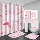 Розовые перья фламинго, занавеска для душа из полиэстера, нескользящий коврик для ванной, крышка для унитаза, коврики, домашний декоративный набор для ванной комнаты