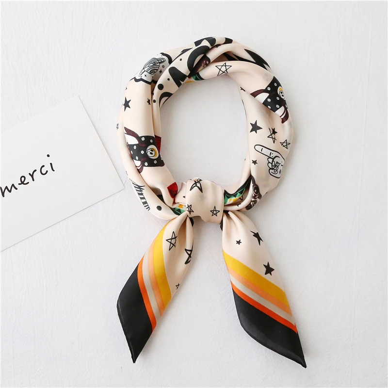 

Luna&Dolphin Women Small Square Scarf 70x70cm Little Puppy Love Pattern Chiffon Silk Hair Tie Headbands Bandana Bag Neck Hijabs