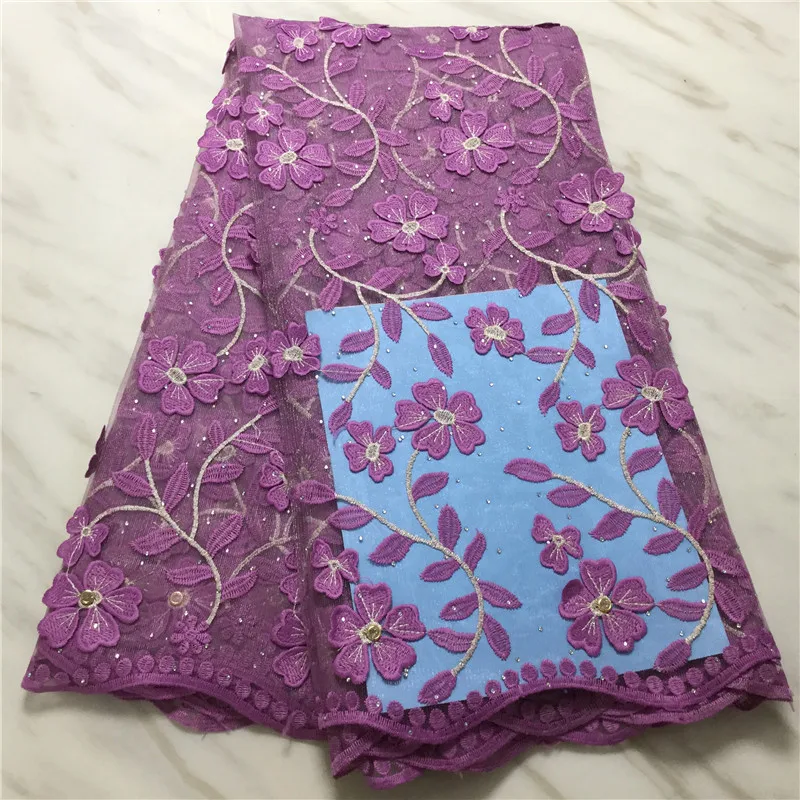 Цветочная африканская кружевная ткань с камнями для свадебного платья 5 ярдов |