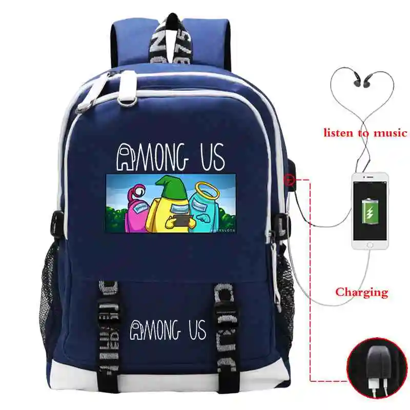 

Sac A Dos Among Us Bag USB Charging Travel Bookbag Impostor Video Game Backpack Laptop School Bags for Teenage Girls Hip Hop