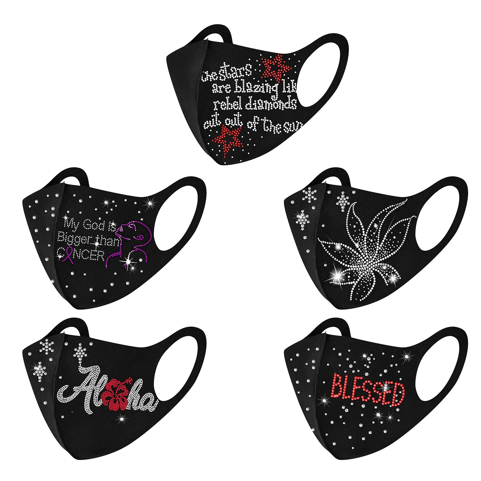 

5PCS Adults Mascarilla Fashion Bright Cat Flower Butterfly Star Bleesed Letter Sequins Washable Ice Silk Cotton 3D Face Masks