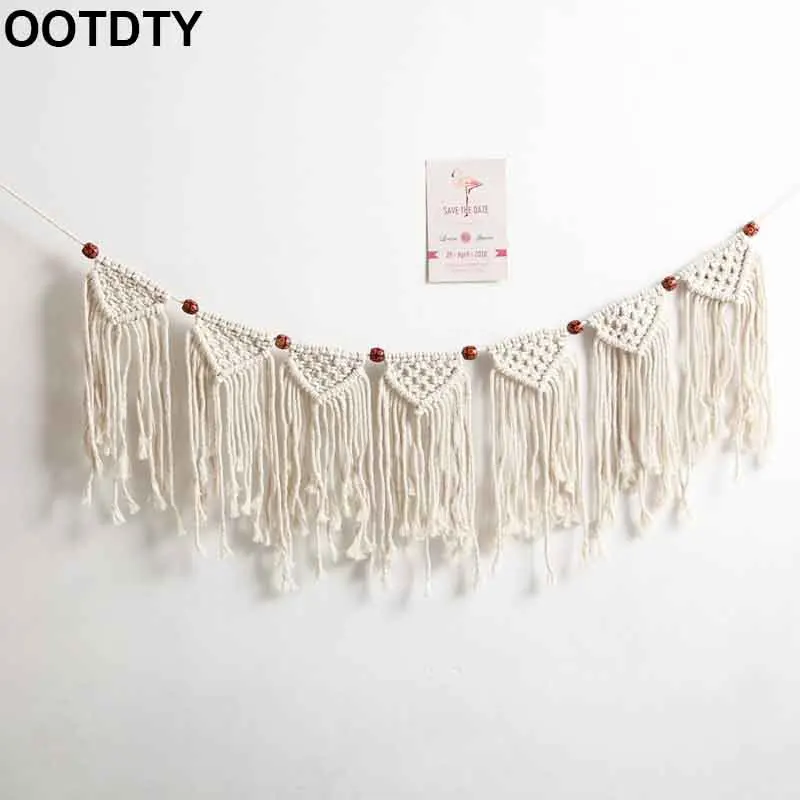 

Elegant Pull Flower Macrame Bedroom Wall Hanging Pendant Art Wall Accents Decor Red Beads Tassels Chic Boho Decor Dorm