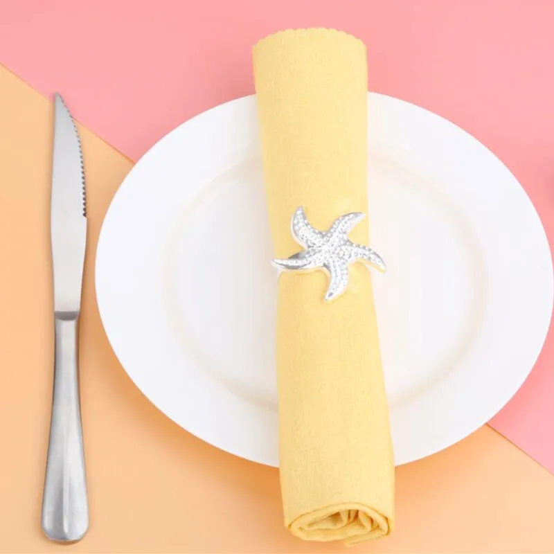 Бесплатная доставка 12 шт./лот кольца для салфеток с серебряной морской звездой